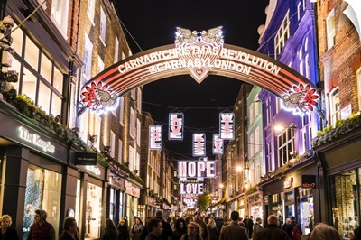 Alternative festive Christmas lights in Carnaby Street, Soho, London, England