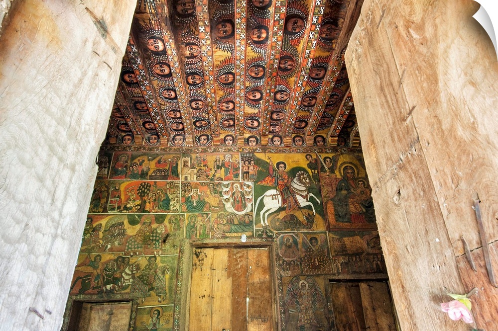Ancient wall paintings, Debre Birhan Selassie Church, Gondar, Ethiopia, Africa