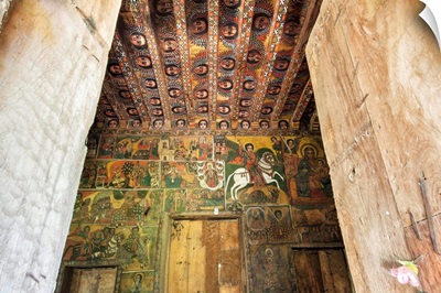 Ancient wall paintings, Debre Birhan Selassie Church, Gondar, Ethiopia, Africa