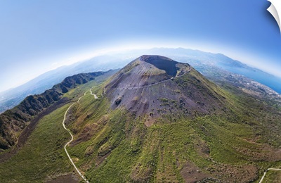 Angled Aerial View Of Mount Vesuvius Volcano, Naples, Campania, Italy, Europe