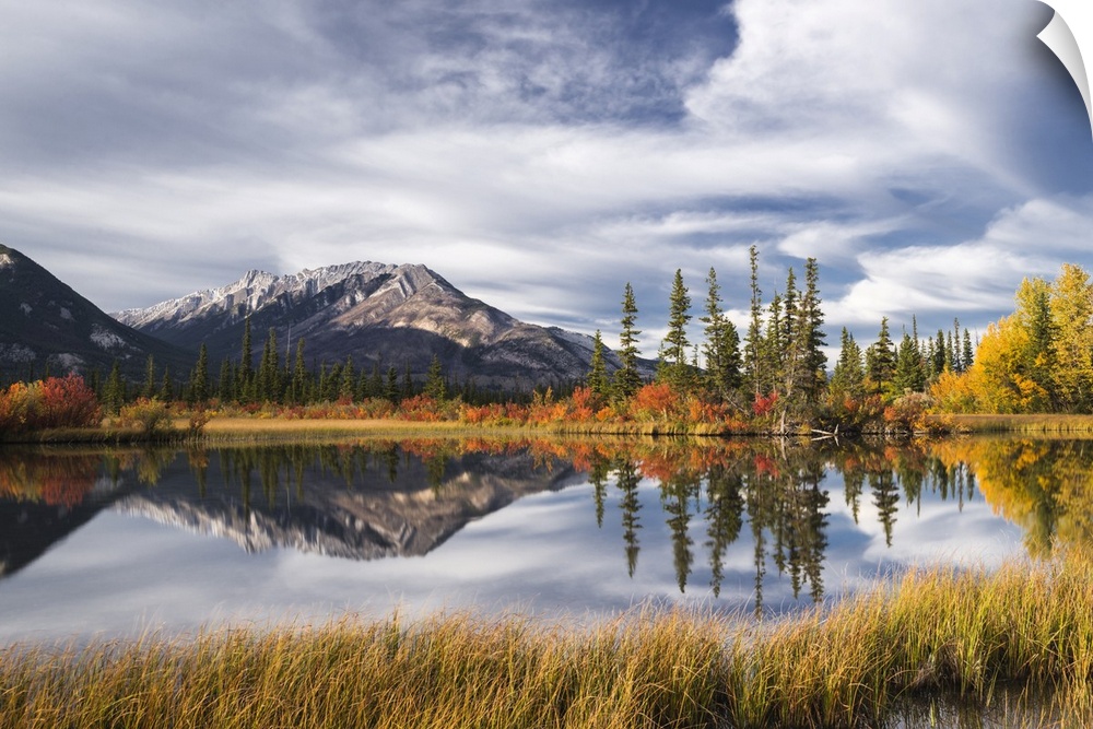 Autumn foliage and mountain lake, Jasper National Park, UNESCO World Heritage Site, Canadian Rockies, Alberta, Canada, Nor...