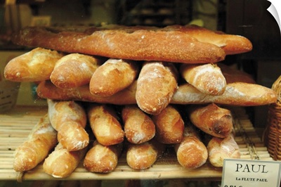 Baguettes in the window of the Paul bread shop, Lille, Flanders, Nord, France