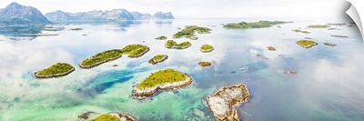 Bergsoyan Islands In The Emerald Transparent Water Of The Fjord, Senja, Norway