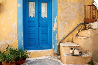 Blue door, Ermoupoli (Khora), Syros Island, Cyclades, Greek Islands, Greece