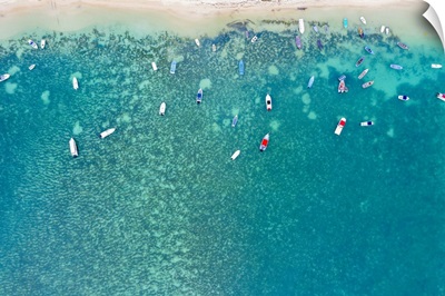 Boats In The Turquoise Water Of Lagoon, Mont Choisy Beach, Mauritius, Indian Ocean