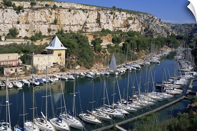 Boats moored in harbour, Port Miou, Bouches du Rhone, France