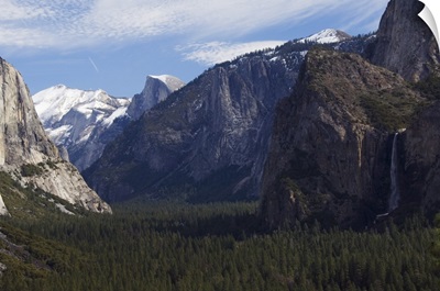 Bridalveil Falls, El Capitan and Half Dome Peak, Yosemite, California