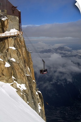 Cable car approaching Aiguille du Midi summit, Chamonix-Mont-Blanc, French Alps, France