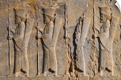 Carved relief of four Royal Persian Guards, facade of Private Palace of Darius the Great