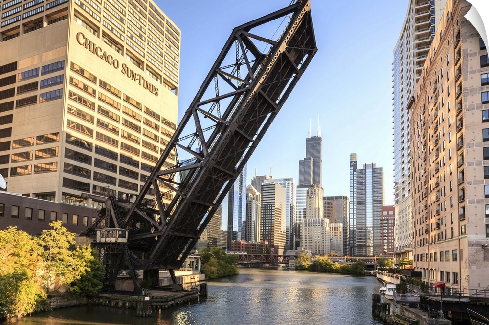 Chicago River and towers of the West Loop area, Willis Tower, Chicago, Illinois
