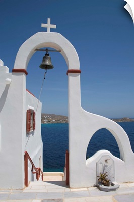 Church near the beach of Psarou, Mykonos, Cyclades, Greek Islands, Greece
