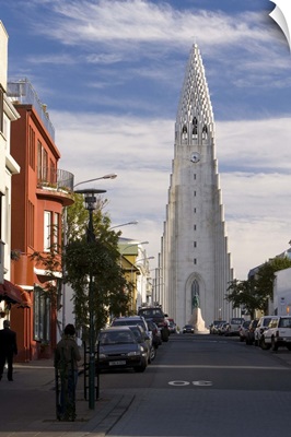 Church of Hallgrimskirkja, rising above the city, Reykjavik, Iceland