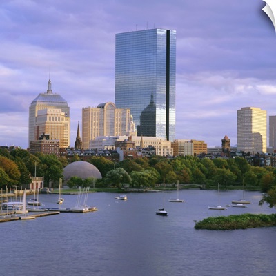 City skyline at sunset, Boston, Massachusetts, New England