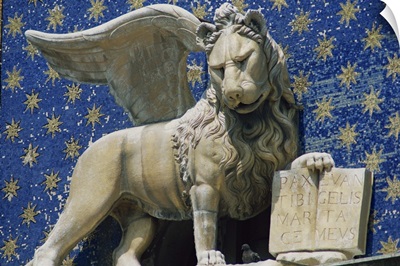 Close-up of the Lion of St. Mark's Clock Tower in Venice, Veneto, Italy