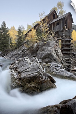 Crystal Mill with aspens in fall colors, Crystal, Colorado