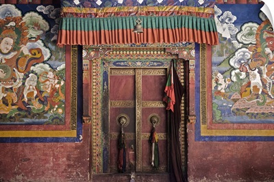 Door and wall paintings, Lamayuru gompa Lamayuru, Ladakh, Indian Himalaya, India