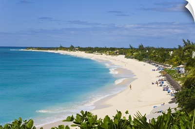 Elevated view of Baie Longue beach, St. Martin, Leeward Islands, Caribbean