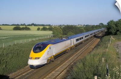 Eurostar train travelling through countryside