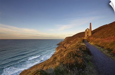 Evening Sunlight On The Ruins Of A Tin Mine, On The Atlantic Coast Of Cornwal