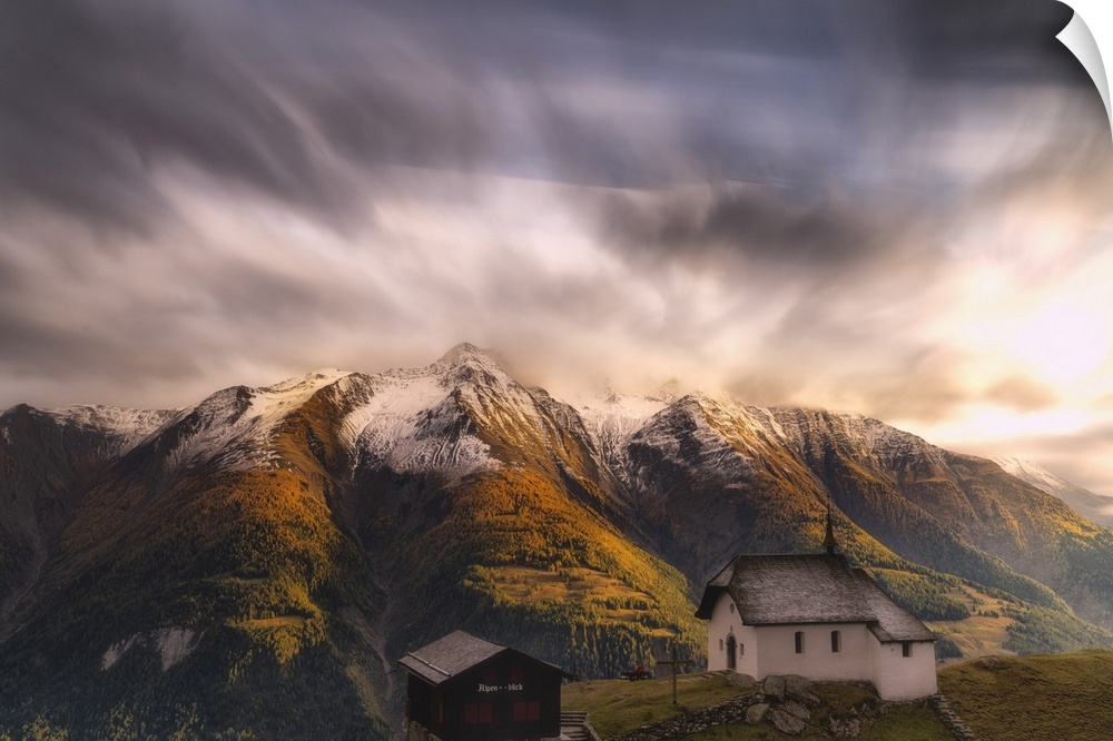 Fairy tale landscape during the autumn sunset over Bettmeralp, canton of Valais, Swiss Alps, Switzerland, Europe