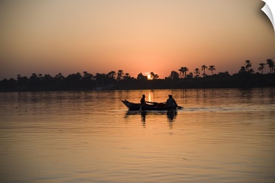 Fishing boat, sunset, River Nile, Egypt, Africa