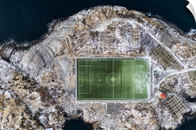 Football Field On Islet From Above, Lofoten Islands, Norway