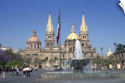Fountain in front of the Christian cathedral in Guadalajara, Jalisco, Mexico