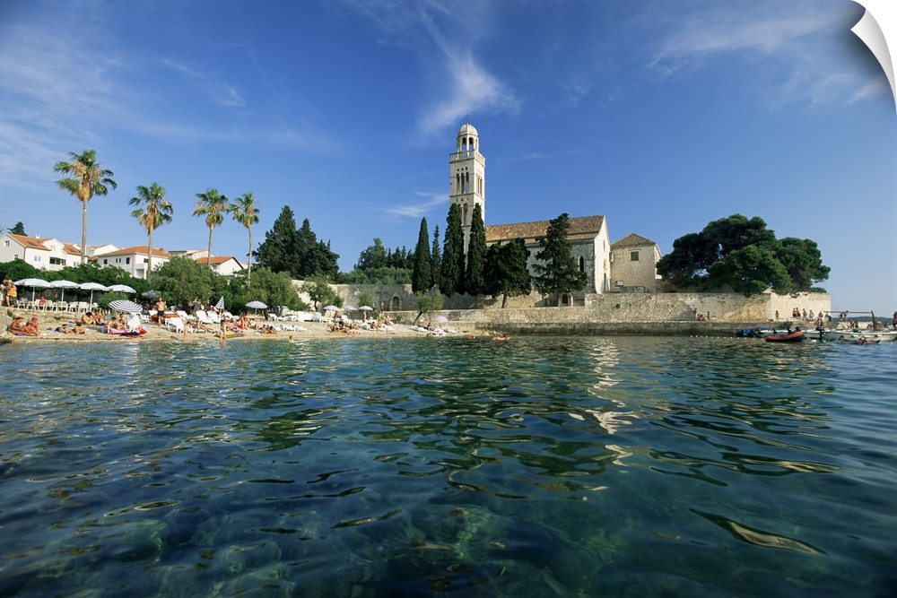 Franciscan monastery and beach, Hvar Town, Hvar Island, Dalmatia, Croatia