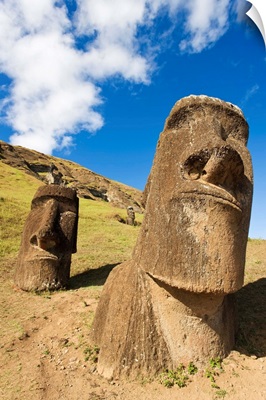 Giant monolithic stone Moai statues at Rano Raraku, Rapa Nui (Easter Island), Chile