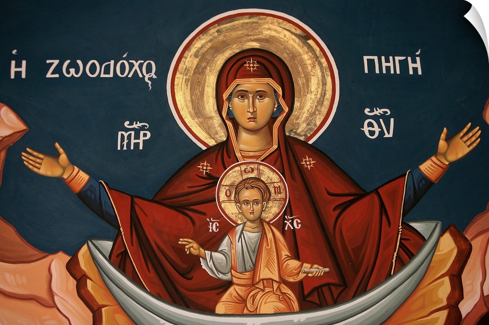 Greek Orthodox icon depicting Mary as a well of life, Thessalonica, Macedonia, Greece, Europe.