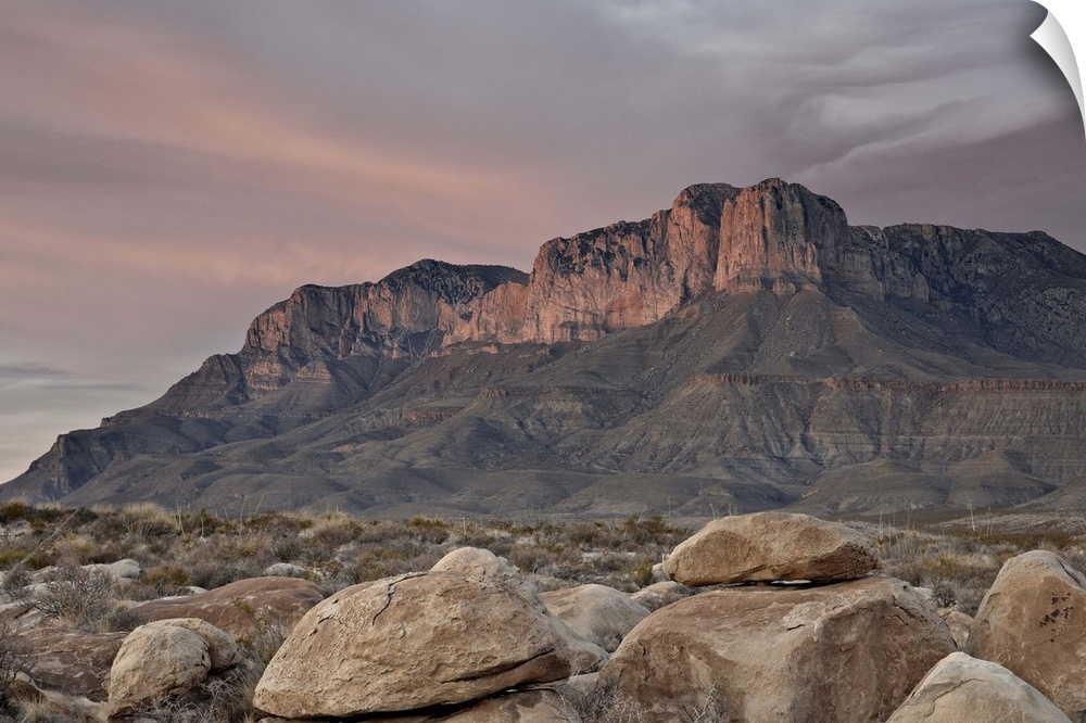 Guadalupe Peak and El Capitan at sunset, Guadalupe Mountains National Park, Texas