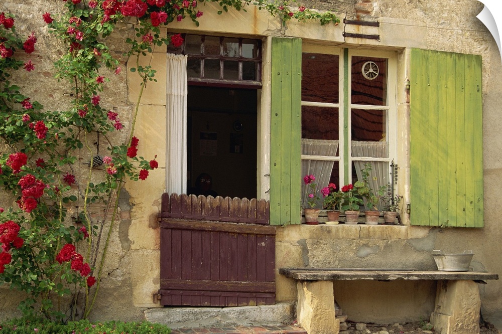House with green shutters in the Nevre Region of Burgundy, France