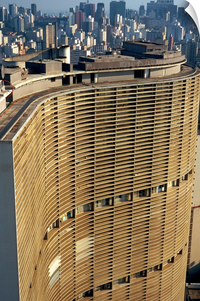 Huge curved office block facade, designed by Oscar Niemeyer, Sao Paulo, Brazil
