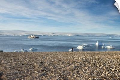 Icebreaker anchoring behind an iceberg, Paulet Island, Antarctica