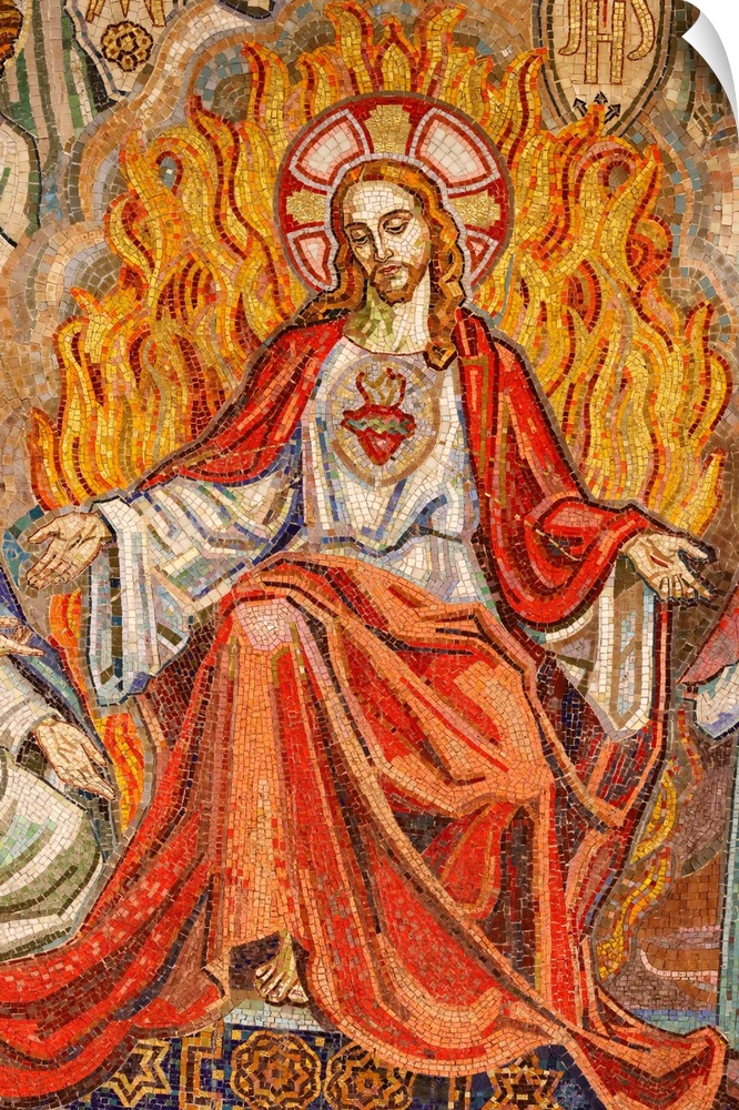 Mosaic of Jesus Christ, St. Claude la Colombiere Chapel, Paray-le-Monial, Saone-et-Loire, Burgundy, France, Europe.