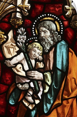 Joseph and Jesus, stained glass, San Jeronimo's church, Madrid, Spain