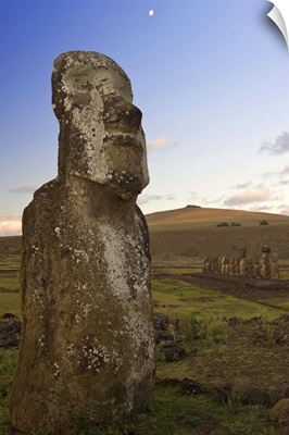 Lone monolithic giant stone Moai statue at Tongariki, Rapa Nui (Easter Island), Chile