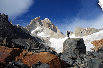 Looking up towards Monte Fitz Roy, El Chalten Massif, Argentine Patagonia, Argentina