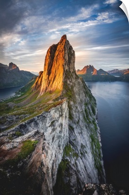 Majestic Mount Segla And Fjords Under A Cloudy Sky At Sunrise, Norway