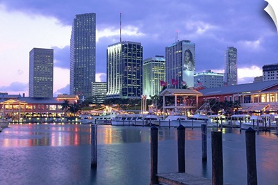 Miami city skyline from Bayside, Miami, Florida, USA
