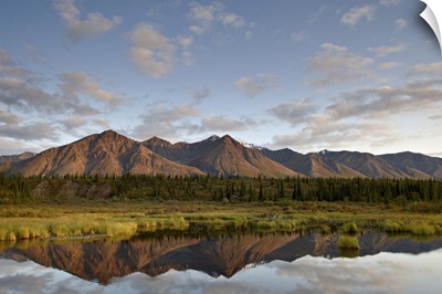 Mountains reflected in a pond along the Denali Highway, Alaska