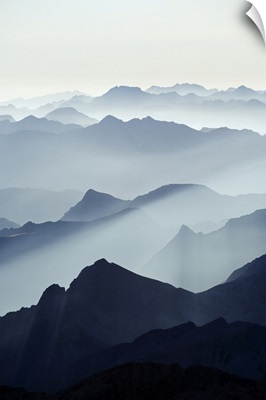 Mountains Silhouetted At Sunrise, View From Pico De Aneto, Pyrenees, Spain