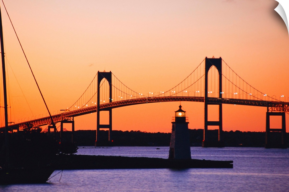 Newport Bridge and Harbor at sunset, Newport, Rhode Island