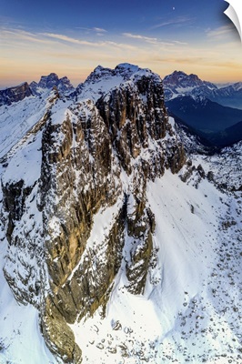 Nuvolau, Monte Pelmo And Civetta Covered With Snow At Sunset, Dolomites, Veneto, Italy