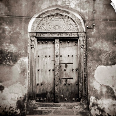 Old Omani studded timber door, Stonetown, Zanzibar, Tanzania, Africa