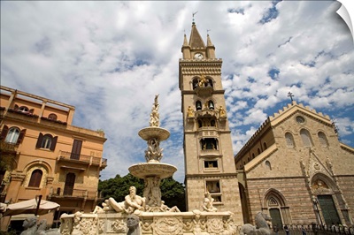 Orione fountain, Clock Tower and Duomo, Messina, Sicily, Italy