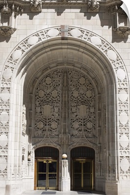 Ornate Gothic style entrance to the Tribune Tower, Chicago, Illinois