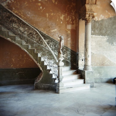 Ornate marble staircase in apartment building, Havana, Cuba, Central America