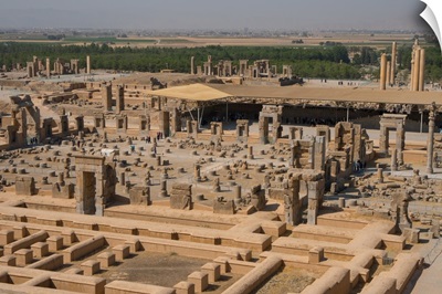 Overview of Persepolis from Tomb of Artaxerxes III, Palace of 100 Columns in foreground