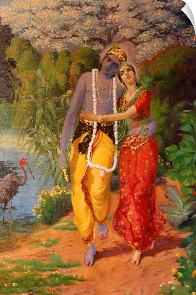 Picture of Krishna and Radha displayed in an ISKCON temple, Sarcelles, Seine St. Denis, France, Europe.